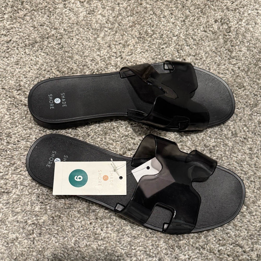 New Size 9 Shade & Shore Black Jelly Slide Sandal summer shoes Women’s flats